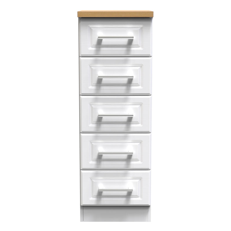 Kingston Ready Assembled Tallboy Chest of Drawers with 5 Drawers  - White Ash & Bardolino Oak