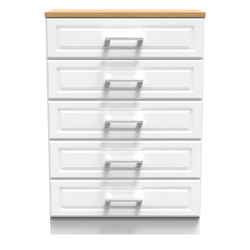 Kingston Ready Assembled Chest of Drawers with 5 Drawers  - White Ash & Bardolino Oak