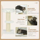 PawHut 2 Tier Cat Resting Tree w/ Top Basket Cushion Sisal Post Cream White