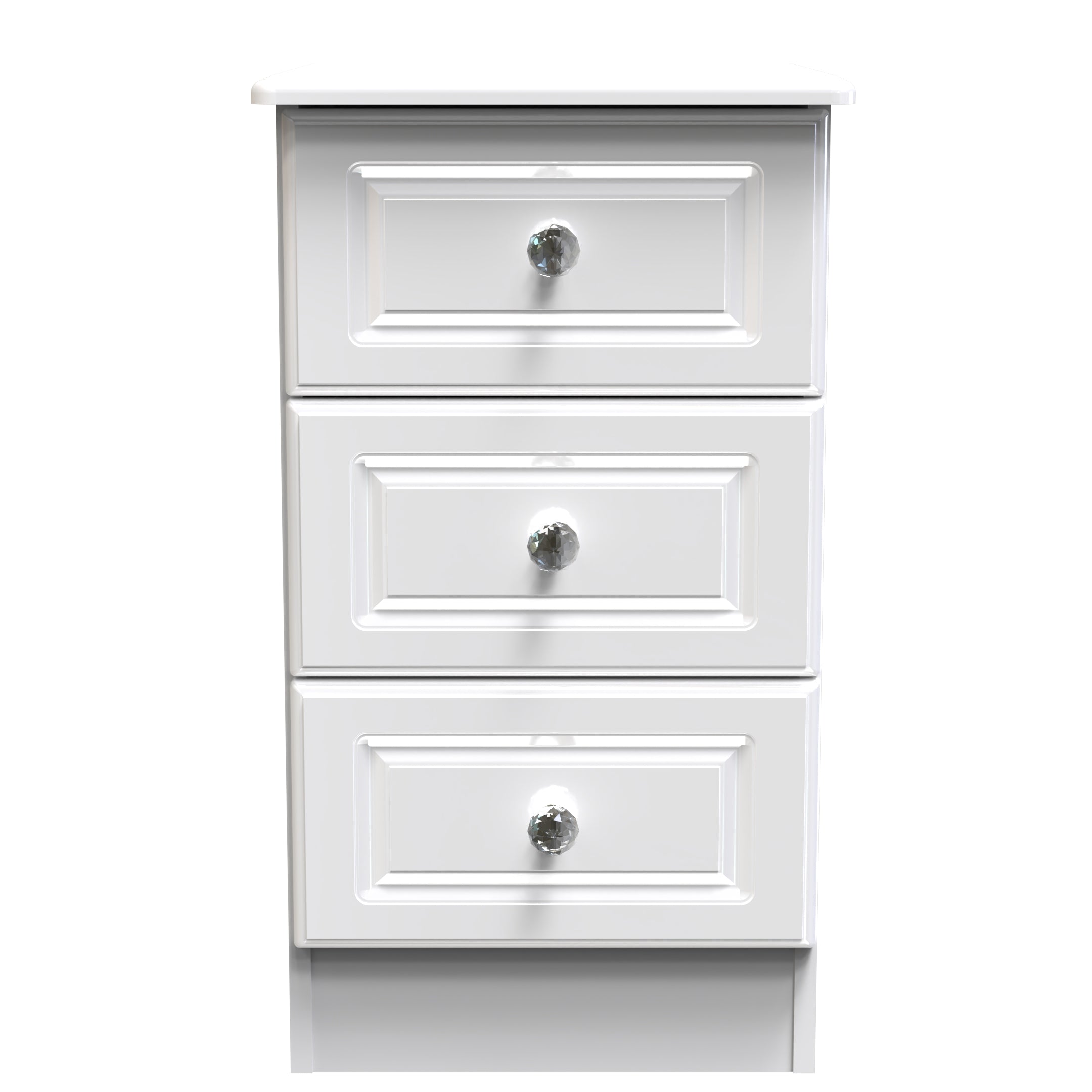 Lisbon Ready Assembled Bedside Table with 3 Drawers White Gloss & Wh