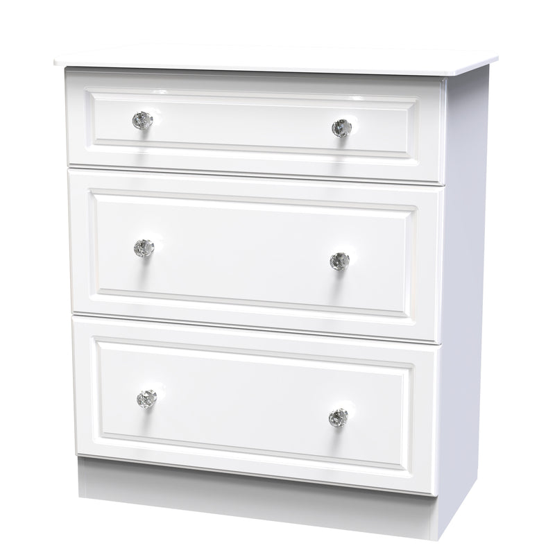 Lisbon Ready Assembled Chest Of Drawers with 3 Drawers - White Gloss & White