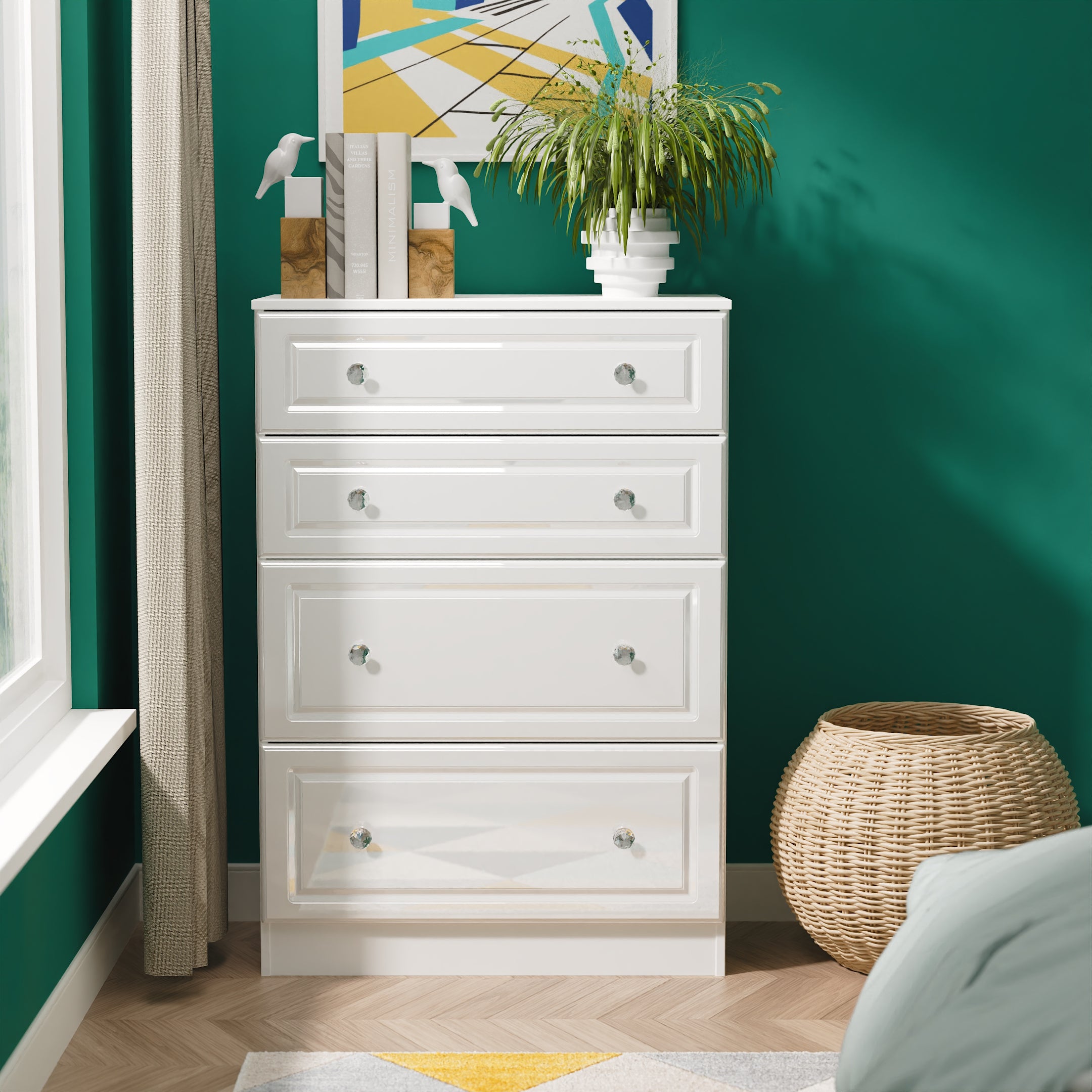 white tall dresser chest Lisbon Ready Assembled Of Drawers With 4 Drawers size:L(12) Size_15 Garretson - Dresser -