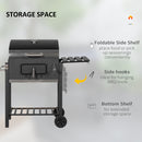 Outsunny Charcoal Grill BBQ Trolley Wheels Shelf Side Thermometer Steel Black