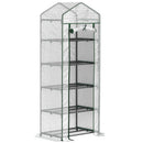 Outsunny 5 Tier Mini Greenhouse Grow House w/ Roll Up Door, White/Grey