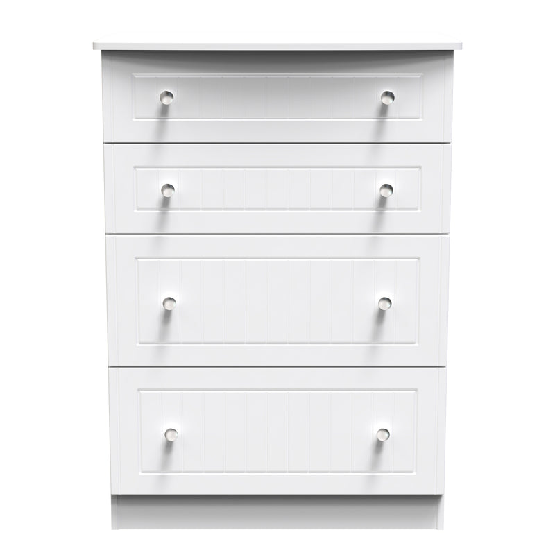 Monroe Ready Assembled Chest Of Drawers with 4 Drawers - White Matt / White