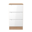 Milan 3 Drawer Bedside in White Gloss & Bardolino Oak - Ready Assembled