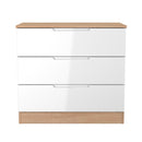 Milan 3 Drawer Chest in White Gloss & Bardolino Oak - Ready Assembled
