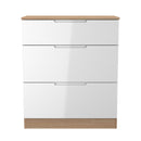 Milan 3 Drawer Deep Chest in White Gloss & Bardolino Oak - Ready Assembled