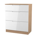 Milan 3 Drawer Deep Chest in White Gloss & Bardolino Oak - Ready Assembled