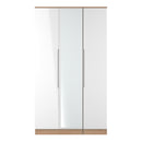 Milan Tall Triple Mirror Wardrobe in White Gloss & Bardolino Oak - Ready Assembled