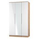 Milan Tall Triple Mirror Wardrobe in White Gloss & Bardolino Oak - Ready Assembled