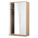 Milan Tall Triple Mirror Wardrobe in White Gloss & Bardolino Oak - Ready Assembled