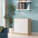 Milan 1 Drawer 2 Door Sideboard in White Gloss & Bardolino Oak - Ready Assembled