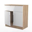 Milan 1 Drawer 2 Door Sideboard in White Gloss & Bardolino Oak - Ready Assembled