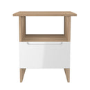 Milan Bottom Drawer Lamp Table in White Gloss & Bardolino Oak - Ready Assembled