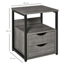 HOMCOM End Table Bedside Desk Slim Storage Cabinet With Shelf Grey