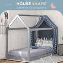 HOMCOM Wooden Single Bed Frame With Tree House Style, White And Grey