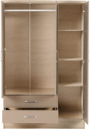 NEVADA 3 DOOR 2 DRAWER WARDROBE - OYSTER GLOSS/LIGHT OAK EFFECT VENEER