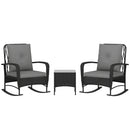 Outsunny Rattan Bistro Set Balcony Furniture with Rocking Chairs, Black