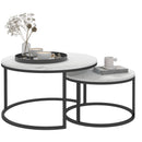 HOMCOM 2 Pcs Stacking Coffee Table Set Steel Frame, Marble-Effect White
