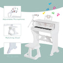 HOMCOM Kids  Mini Electronic Keyboard  w/Stool & Microphone & Music Stand (White)