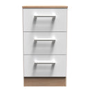 Milan Ready Assembled Bedside Table with 3 Drawers - White Matt / Oak