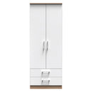 Milan Ready Assembled Wardrobe with 2 Doors and 2 Drawers - White Matt / Oak