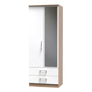 Milan Ready Assembled Wardrobe with 2 Doors and 2 Drawers with Mirror - White Matt / Oak