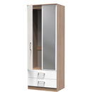 Milan Ready Assembled Wardrobe with 2 Doors and 2 Drawers with Mirror - White Matt / Oak