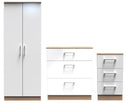 Milan Ready Assembled 3 Piece Bedroom Furniture Set - White Matt / Oak