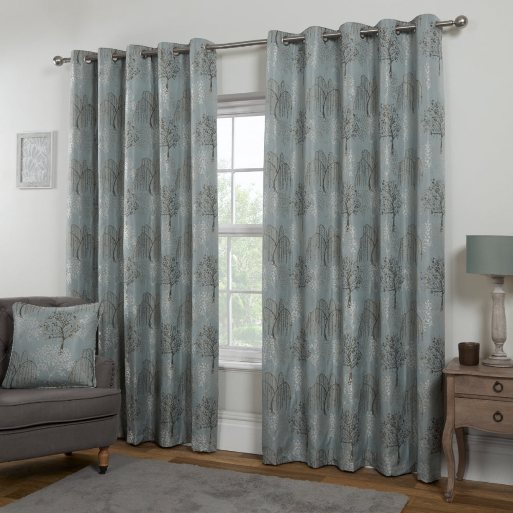 Orchard Patterned Eyelet Curtains Duck Egg (167cm/66" x 137cm/54")