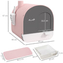 PawHut Cat Litter Box Kitten Litter Tray w/ Lid, Scoop, Filter, Flap Door, Pink