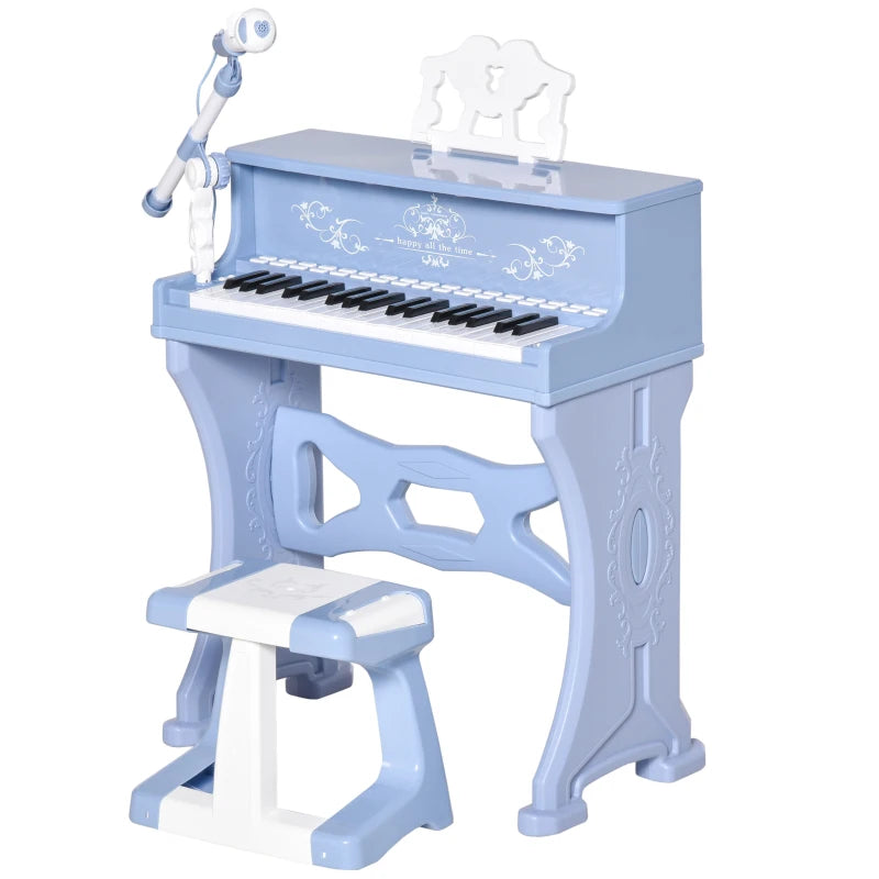 HOMCOM kids Electronic Piano Keyboard with Stool and Microphone - Blue