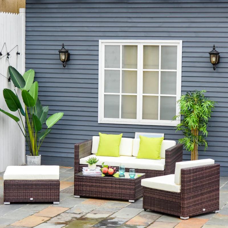 Outsunny Rattan Sofa Set with Chez Lounge and Coffee Table - Brown