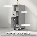 kleankin Slim Bathroom Storage with 2 Drawers, 2 Open and Wheels, Grey