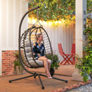 Outsunny Rattan Hanging Egg Chair w/ Stand, Cushion, Headrest