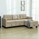 HOMCOM Convertible Modular Sectional Sofa W/ Storage Wood Frame Light Brown