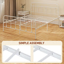 HOMCOM 4ft Metal Double Platform Bed Frame W/ Underbed Storage Headboard White/Black
