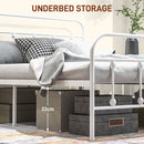 HOMCOM 4ft Metal Double Platform Bed Frame W/ Underbed Storage Headboard White/Black