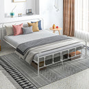 HOMCOM 4ft Metal Double Platform Bed Frame W/ Underbed Storage Headboard White/Black