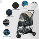 PawHut Dog Stroller For XS Dogs, S Dogs, Cats With Rain Cover