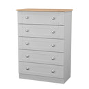 Tutbury Ready Assembled 5 Drawer Chest in Grey Ash & Bardolino Oak