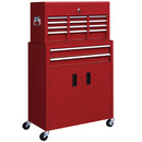 HOMCOM Top Chest And Roller Cabinet Combo Metal Tool Cabinet On Wheels - Black/Blue/Red