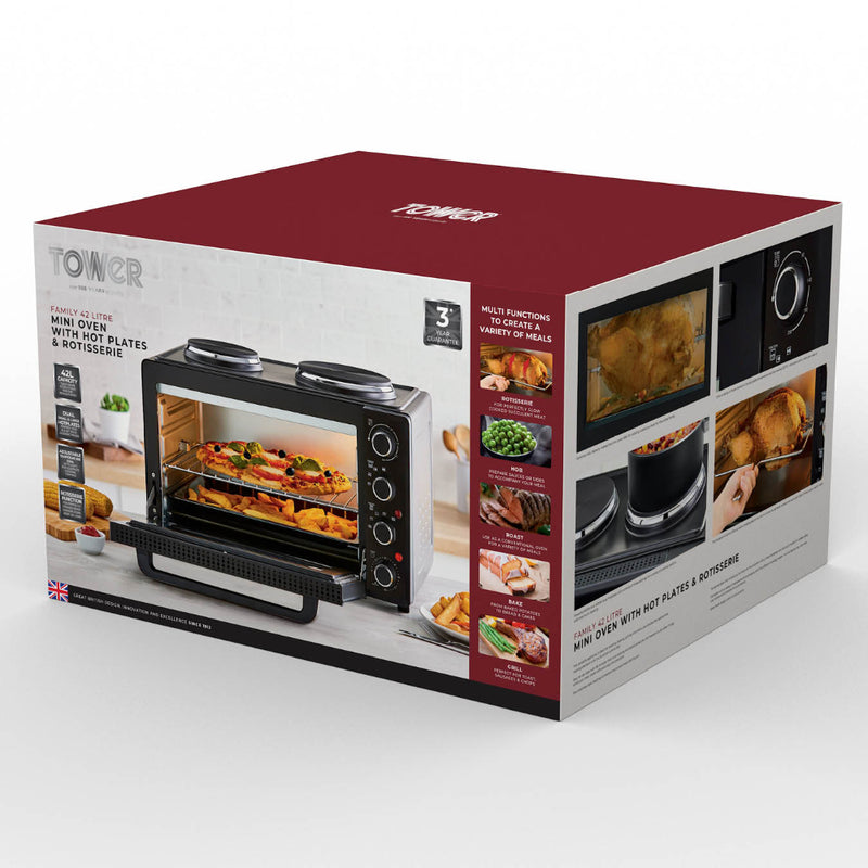 Tower Mini Oven with Hot Plates 42L  - Black
