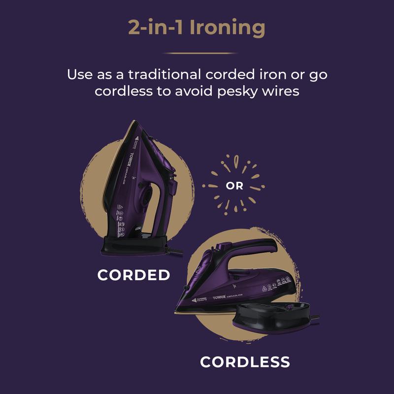 Tower Ceraglide Cord Cordless Iron 2400w  - Purple
