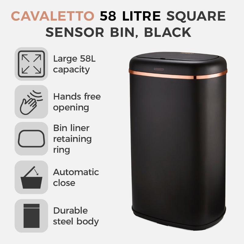 Tower Square Sensor Bin 58L  - Black