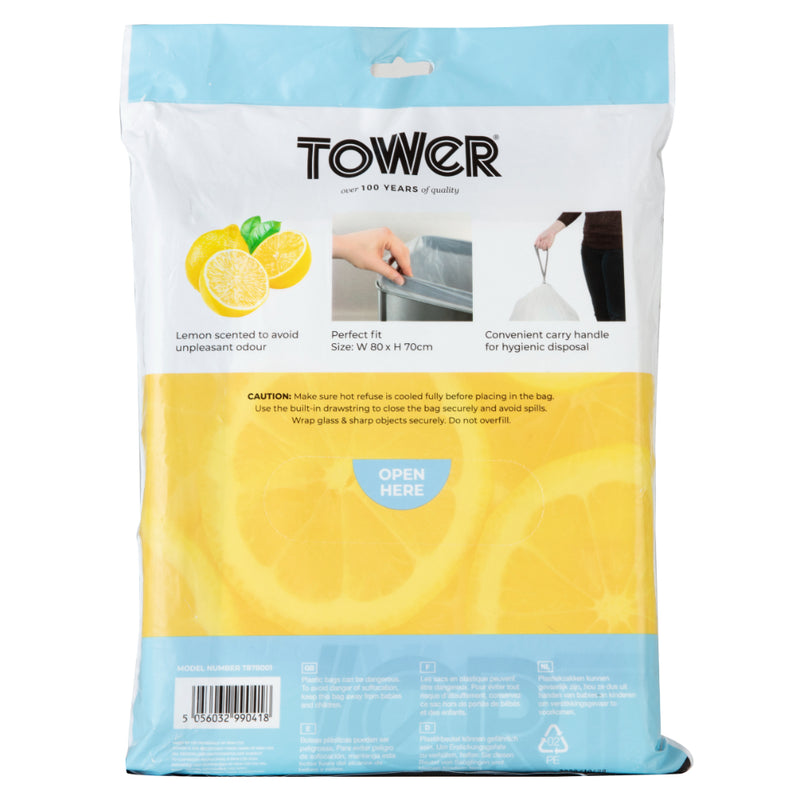 Tower Scented Bin Liners 25L Lemon  - White