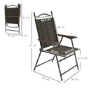 Outsunny Folding Chairs Set W/ Armrest, Breathable Mesh Fabric Seat - Grey/Brown