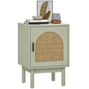 HOMCOM Boho Bedside Table with Rattan Door and Adjustable Shelf