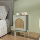 HOMCOM Boho Bedside Table with Rattan Door and Adjustable Shelf